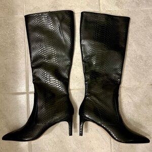 Elegant Black Snakeskin Knee-High Boots